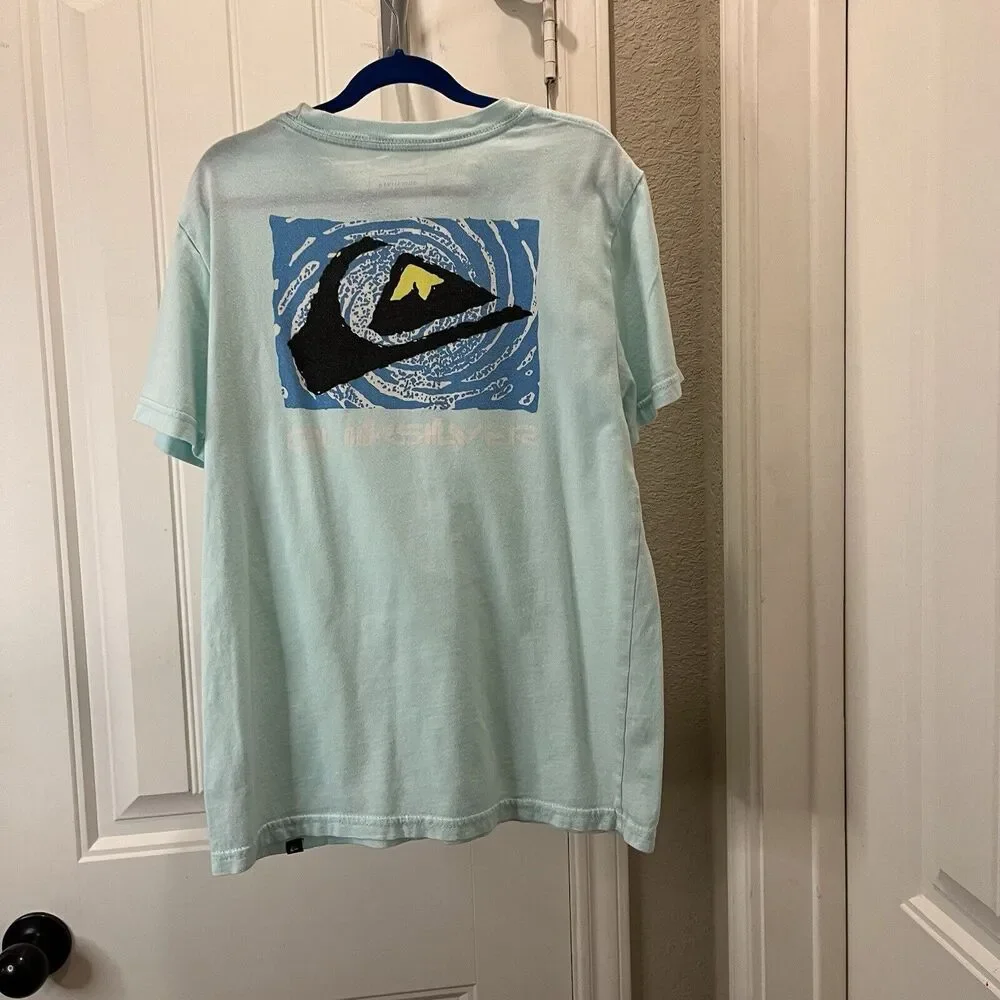 QuikSilver Light Blue Teal Ocean Graphic Tee Short Sleeve Youth Boys Size L